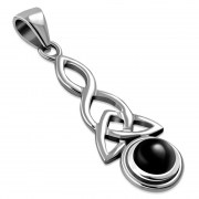 Long Black Onyx Celtic Trinity Knot Silver Pendant, p484